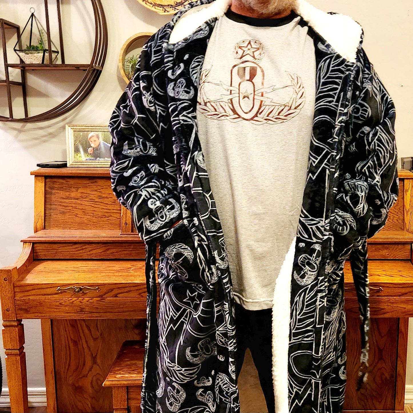 Oversized Sherpa Robe (Adult) - "EOD Mixed Badges" (Grey on Black)