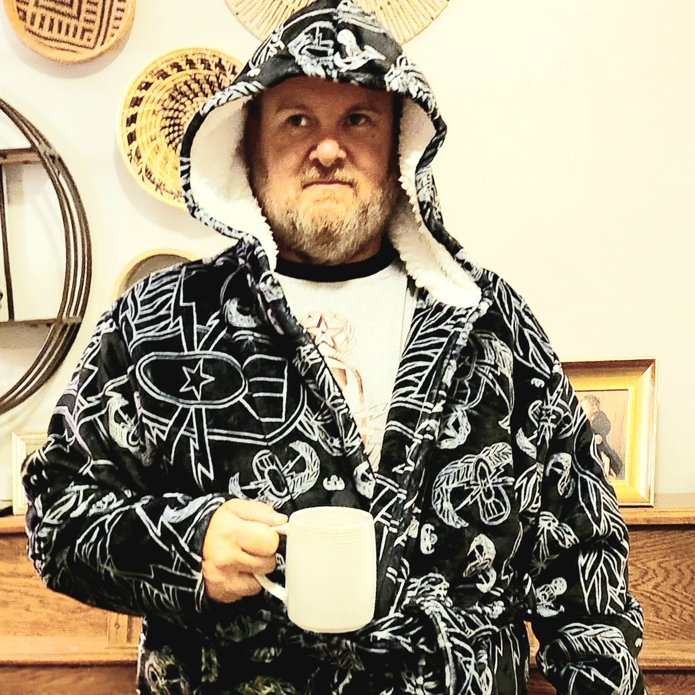 Oversized Sherpa Robe (Adult) - "EOD Mixed Badges" (Grey on Black)