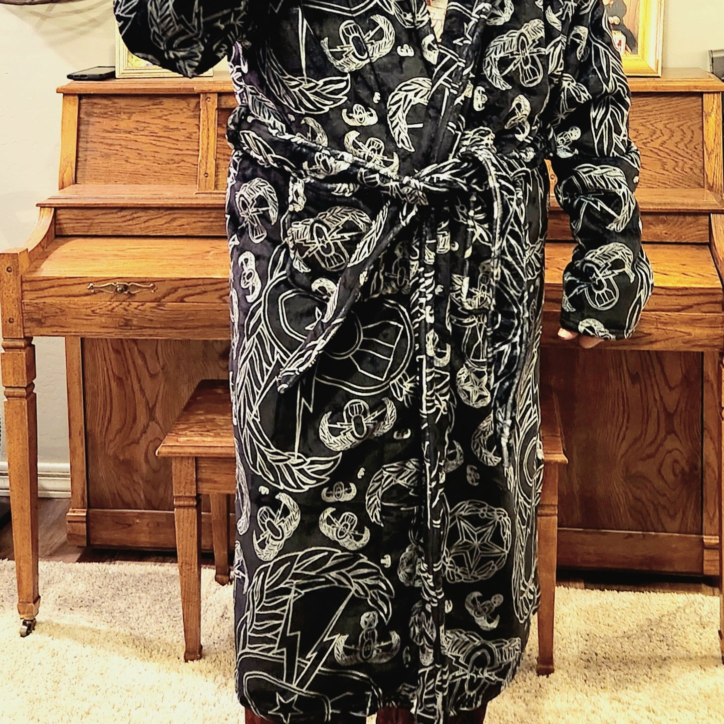 Oversized Sherpa Robe (Adult) - "EOD Mixed Badges" (Grey on Black)