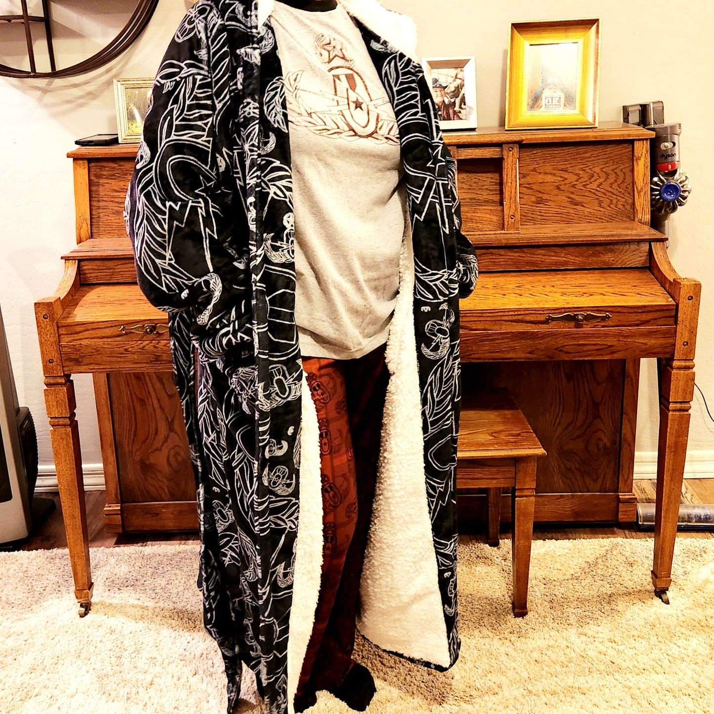 Oversized Sherpa Robe (Adult) - "EOD Mixed Badges" (Grey on Black)