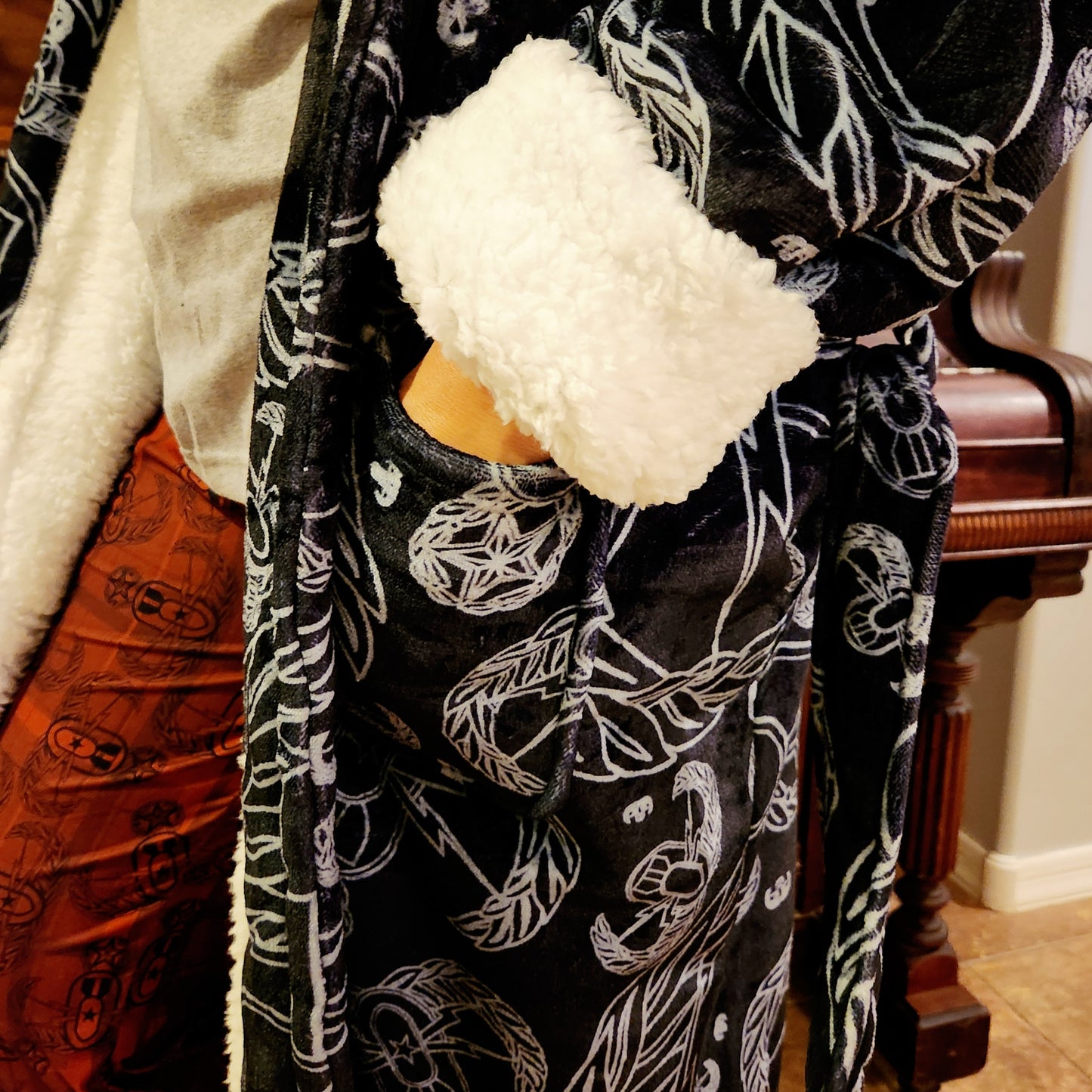 Oversized Sherpa Robe (Adult) - "EOD Mixed Badges" (Grey on Black)