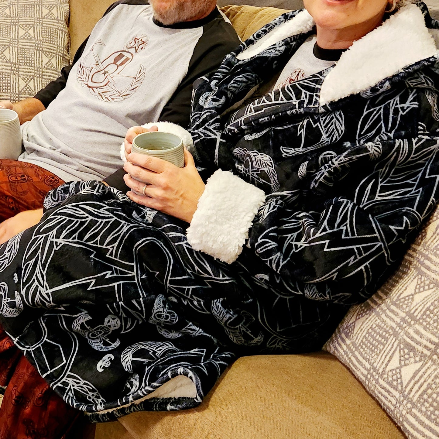 Oversized Sherpa Robe (Adult) - "EOD Mixed Badges" (Grey on Black)