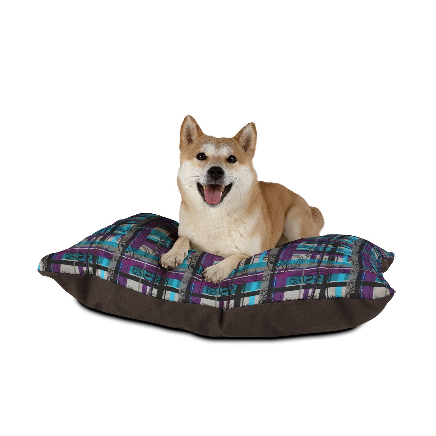 Pet Bed — "EOD Plaid" (Turquoise & Purple)