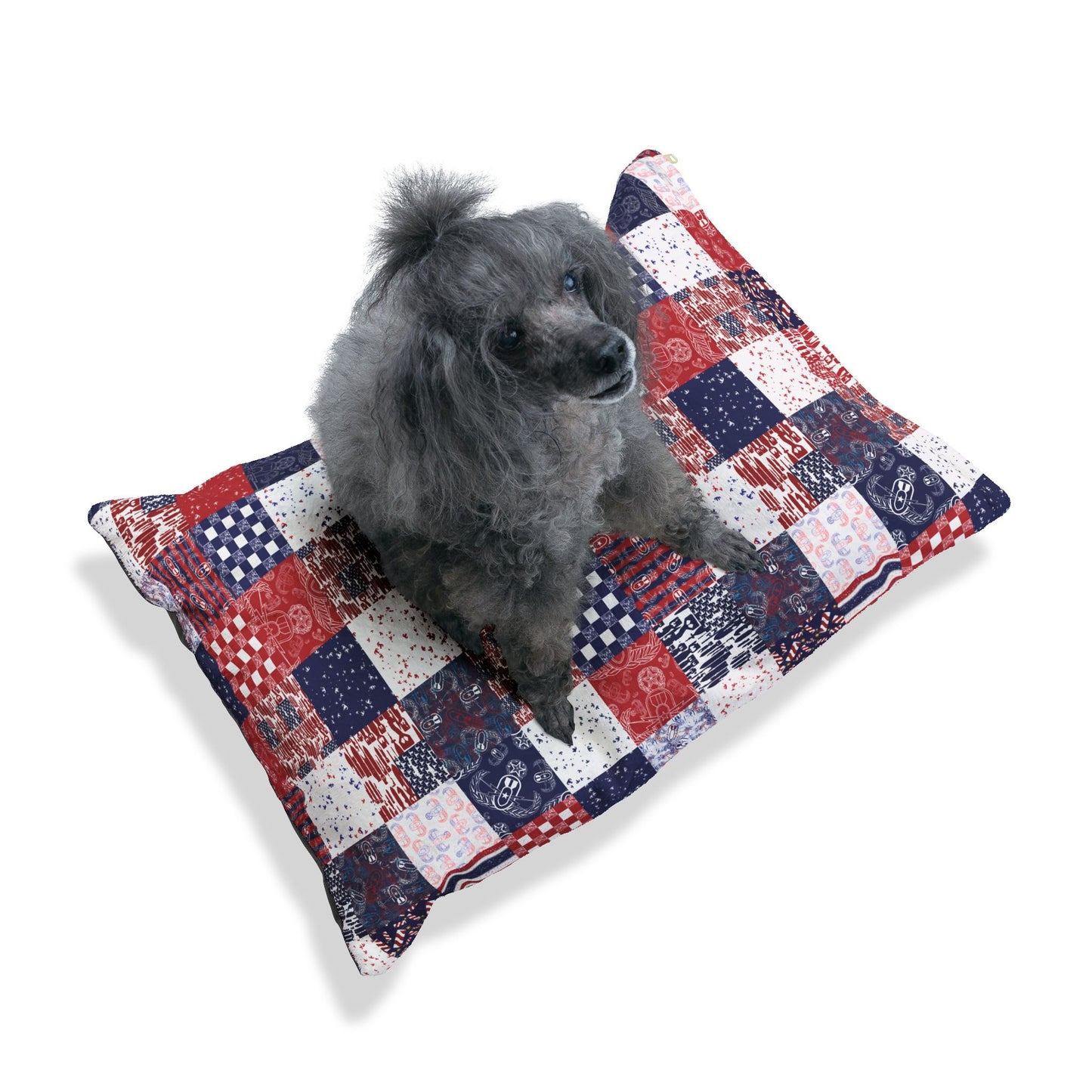 Pet Bed — "EOD Patchwork" (Red, White, & Blue)