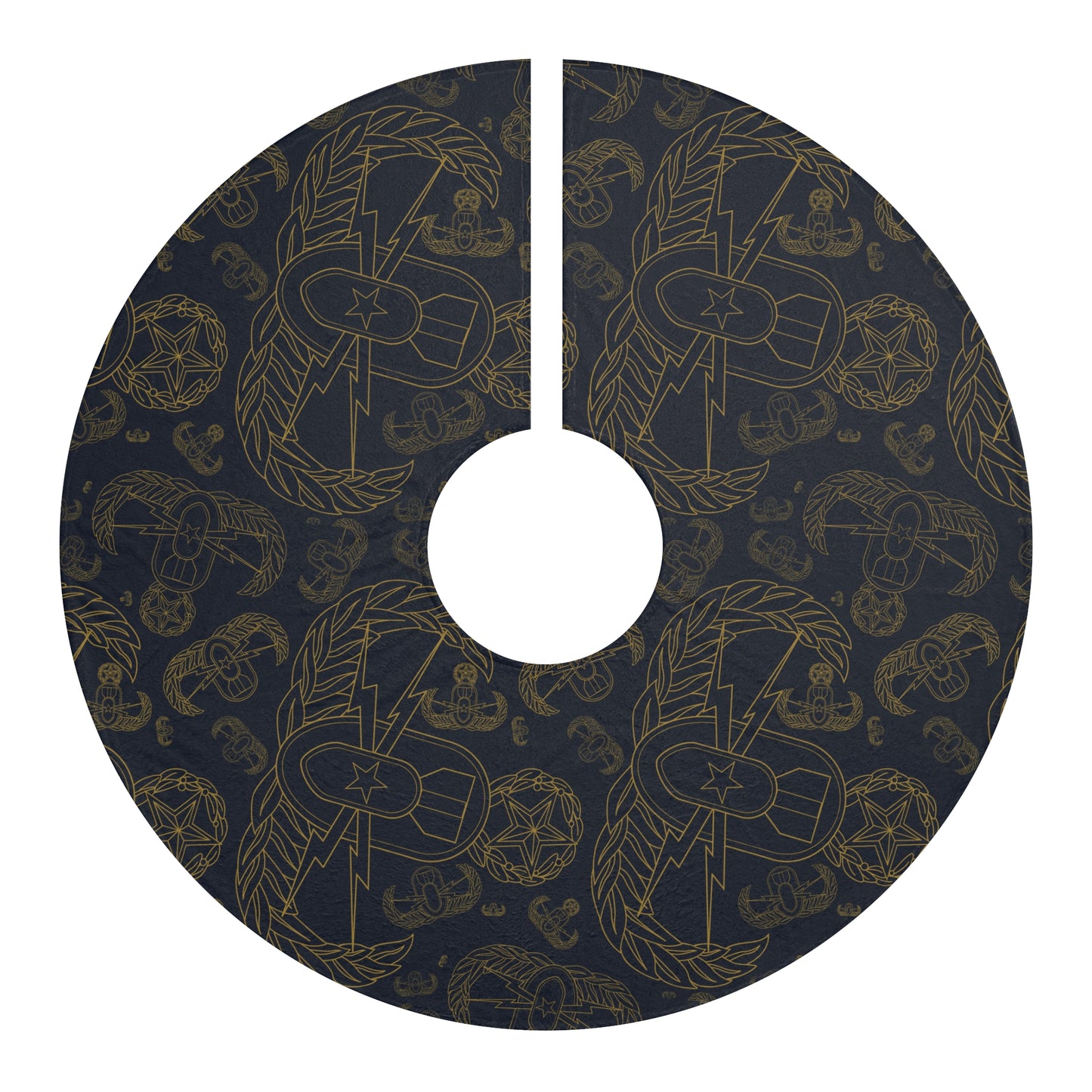 Tree Skirt — "EOD Mixed Badges" (Gold on Dark Blue)