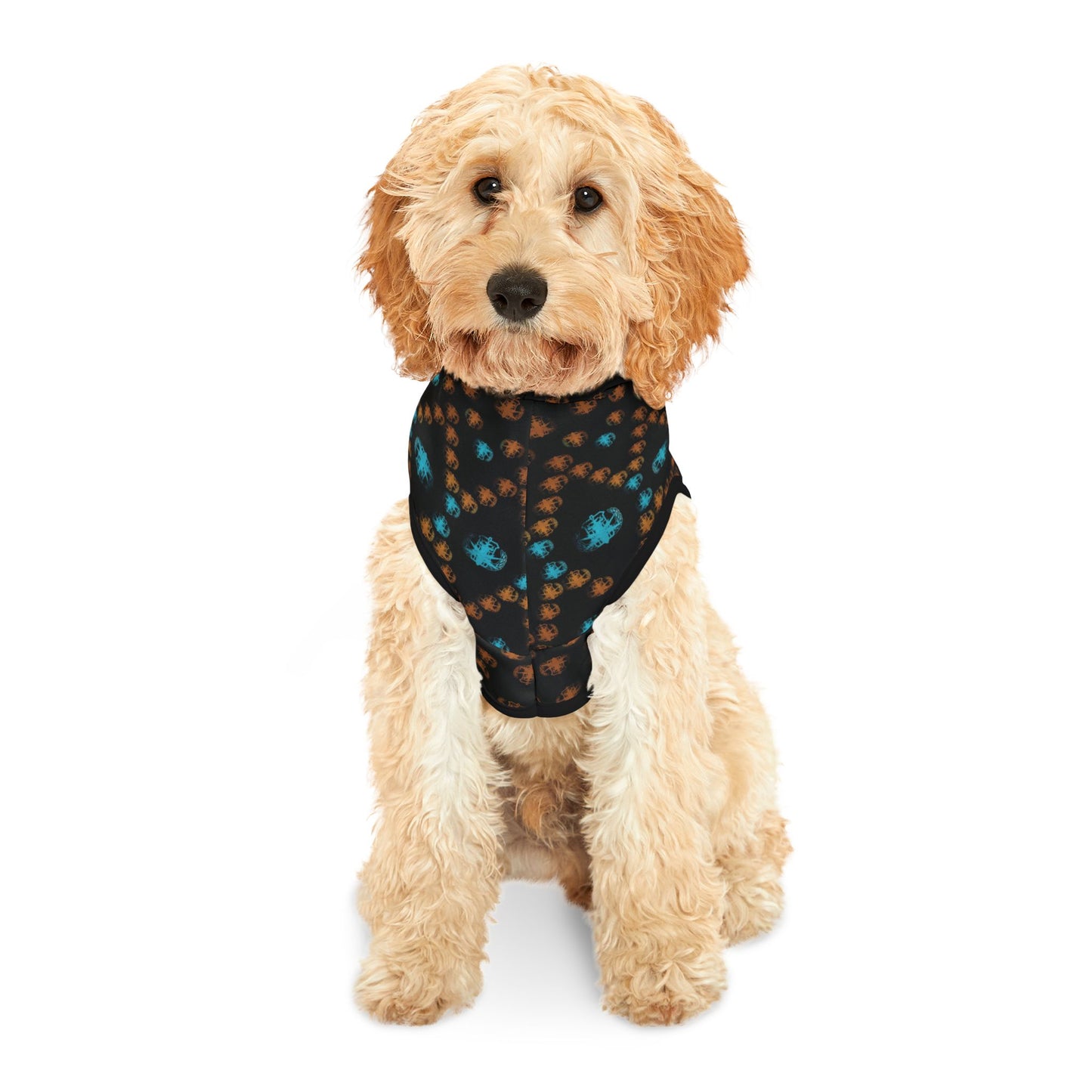 Pet Hoodie — "PSBT Aztec" (Turquoise & Orange on Black)