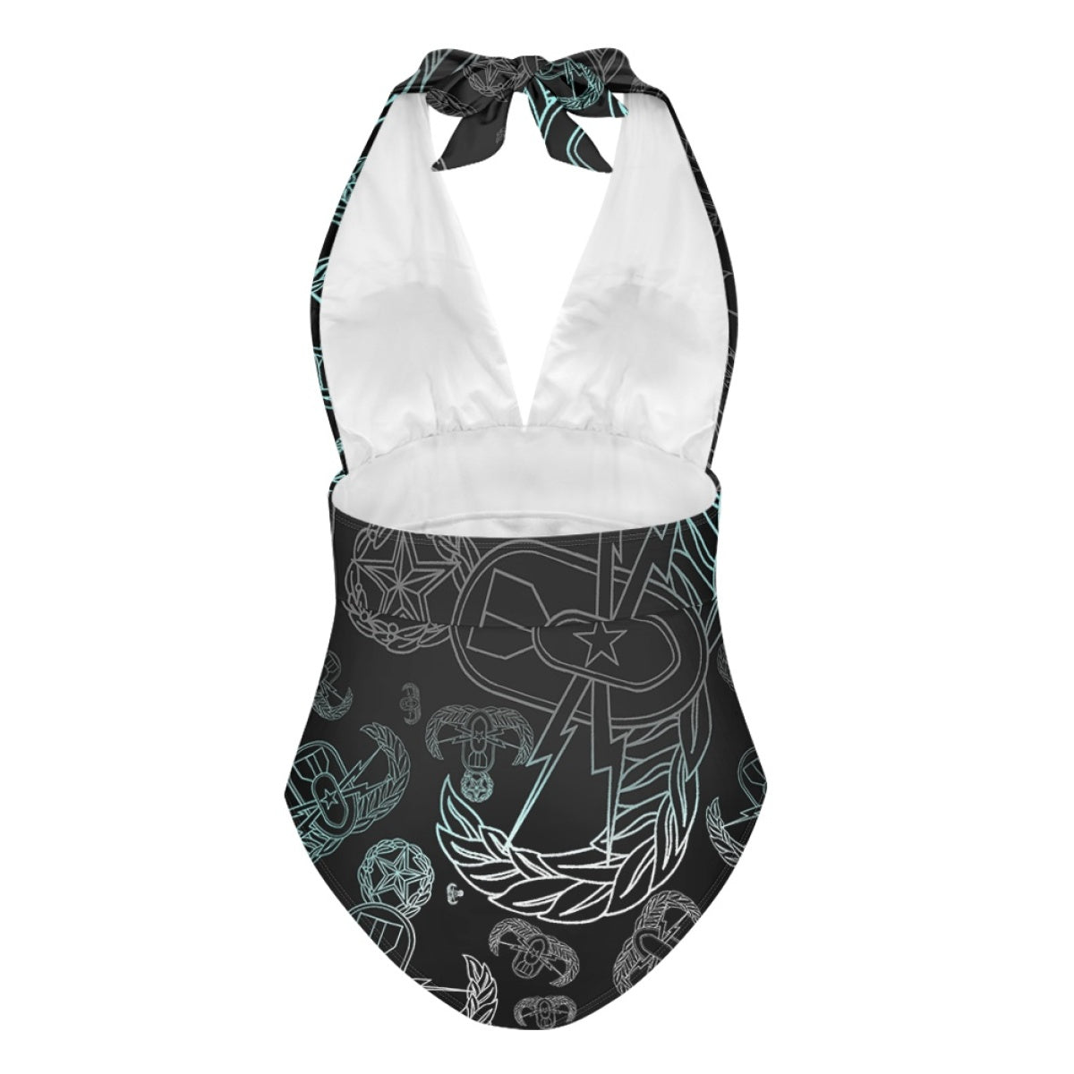 Women's Halter One-Piece - "EOD Mixed Badges" (Faded Turquoise)