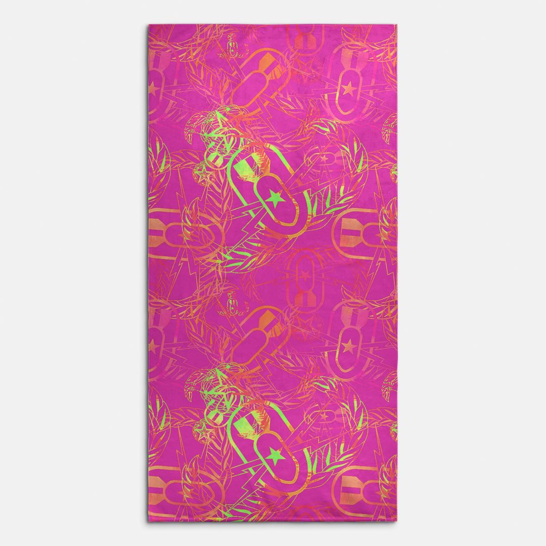 Beach Towel - "It's 5 o'clock Somewhere" (Neon Pink & Yellow)