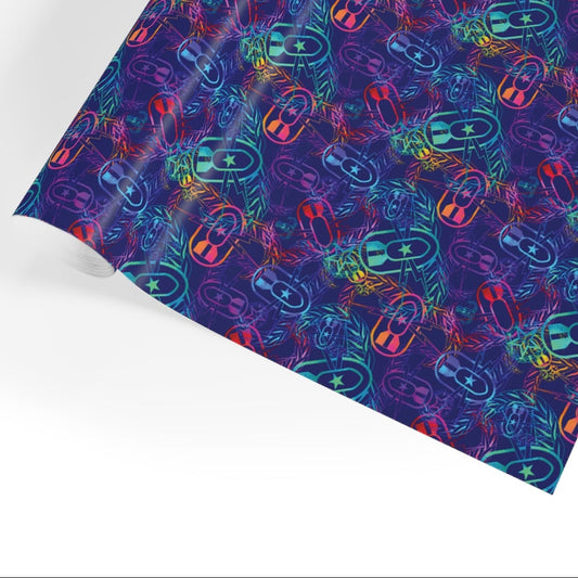 Colorful patterned fabric roll on a white background