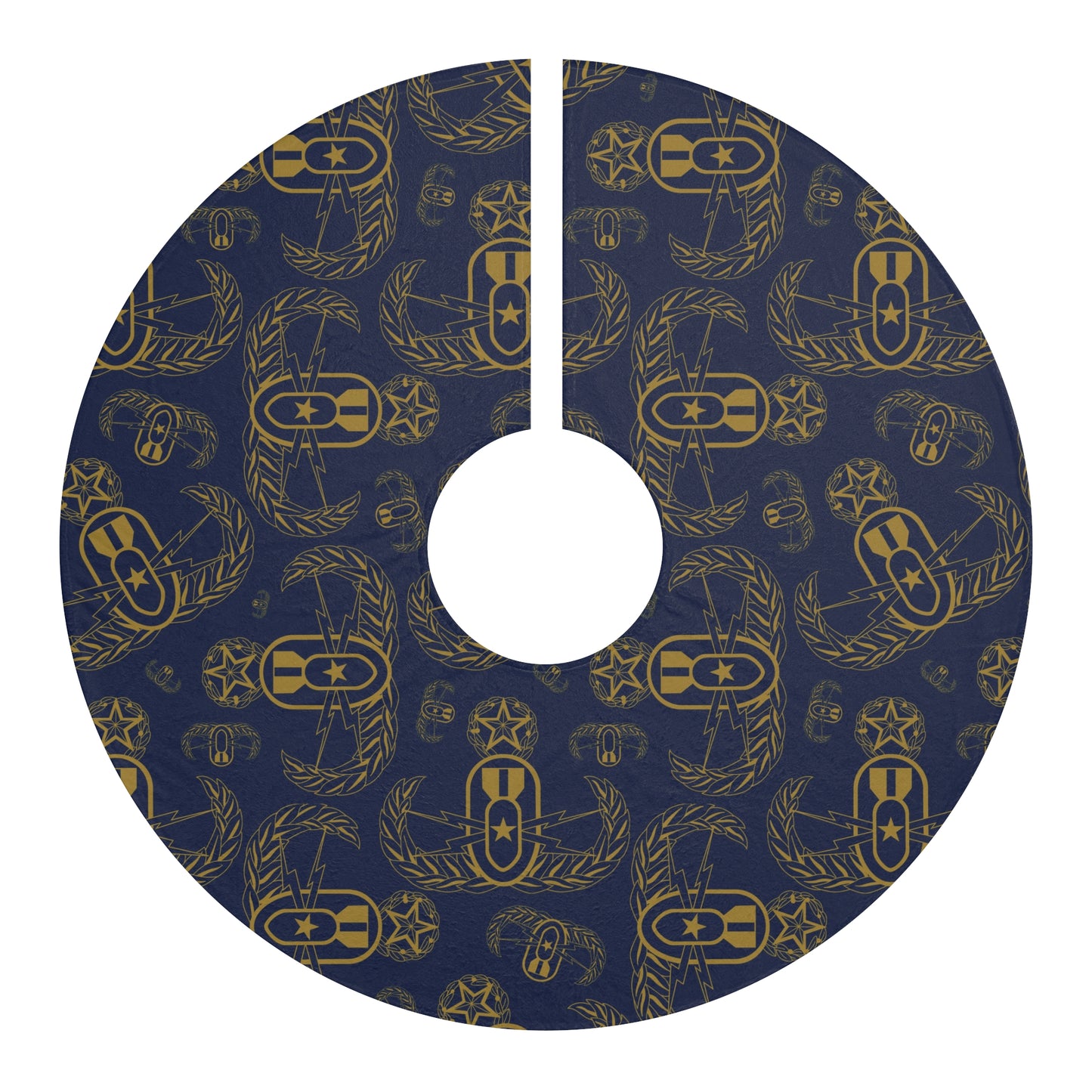 Tree Skirt — "EOD Badges x 3" (Gold on Dark Blue)