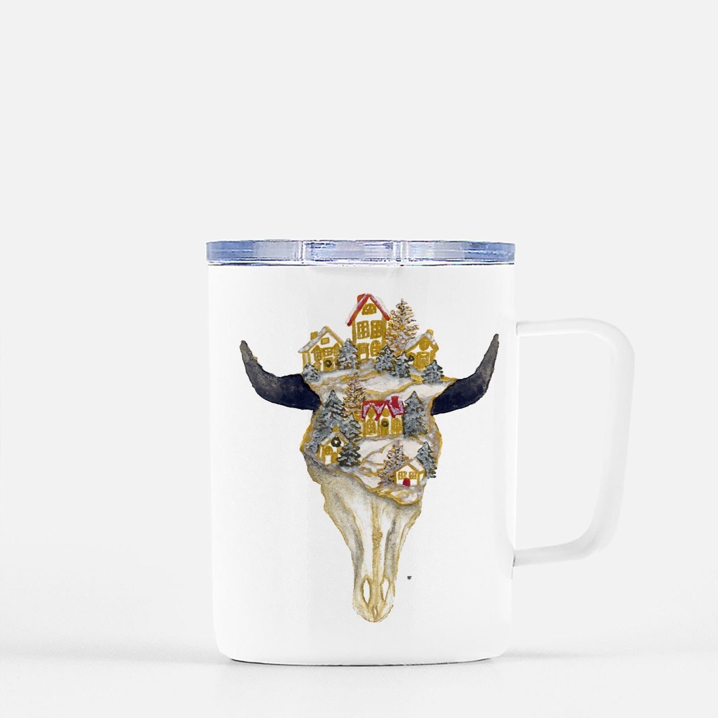 Travel Mug - "Christmas Village Skull"