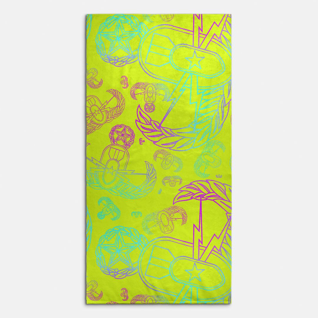 Beach Towel - "EOD Mixed Badges" (Multicolor on Yellow)