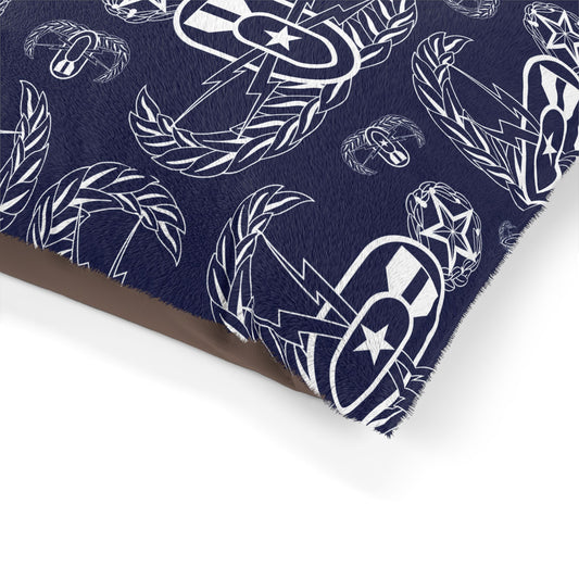 Pet Bed — "EOD Badges x 3" (White on Blue)