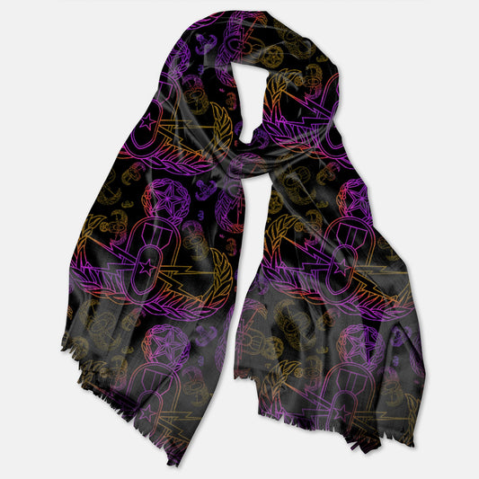 Print On Demand  - Pashmina Scarf - "EOD Mixed Badges" (Purple/Yellow on Black)