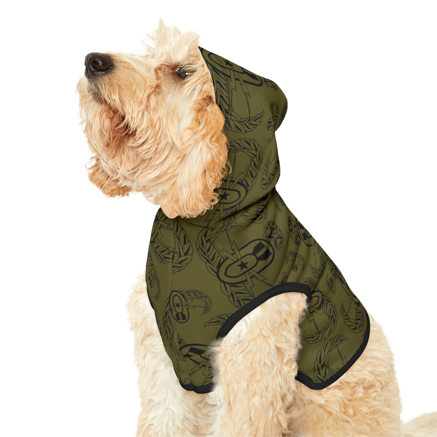 Pet Hoodie — "EOD Badges x 3" (Black on Olive)
