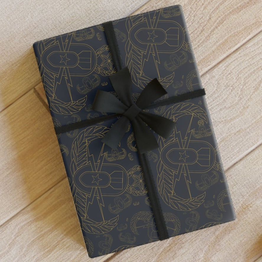 Wrapping Paper - "EOD Mixed Badges" (Gold on Dark Blue)