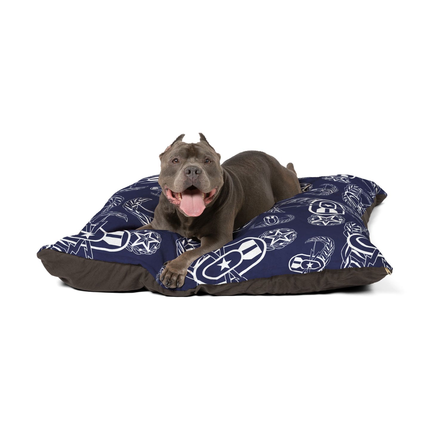 Pet Bed — "EOD Badges x 3" (White on Blue)