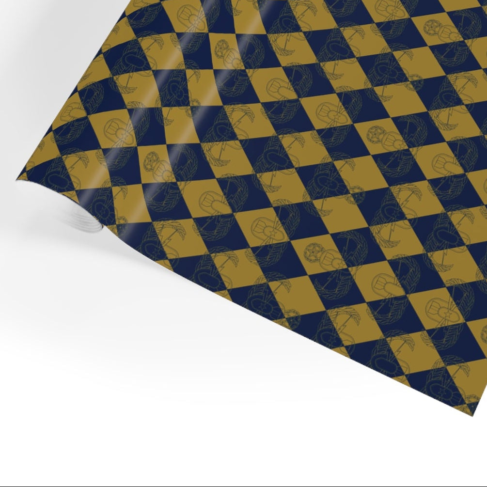 Checkered fabric with blue and yellow pattern on a white background