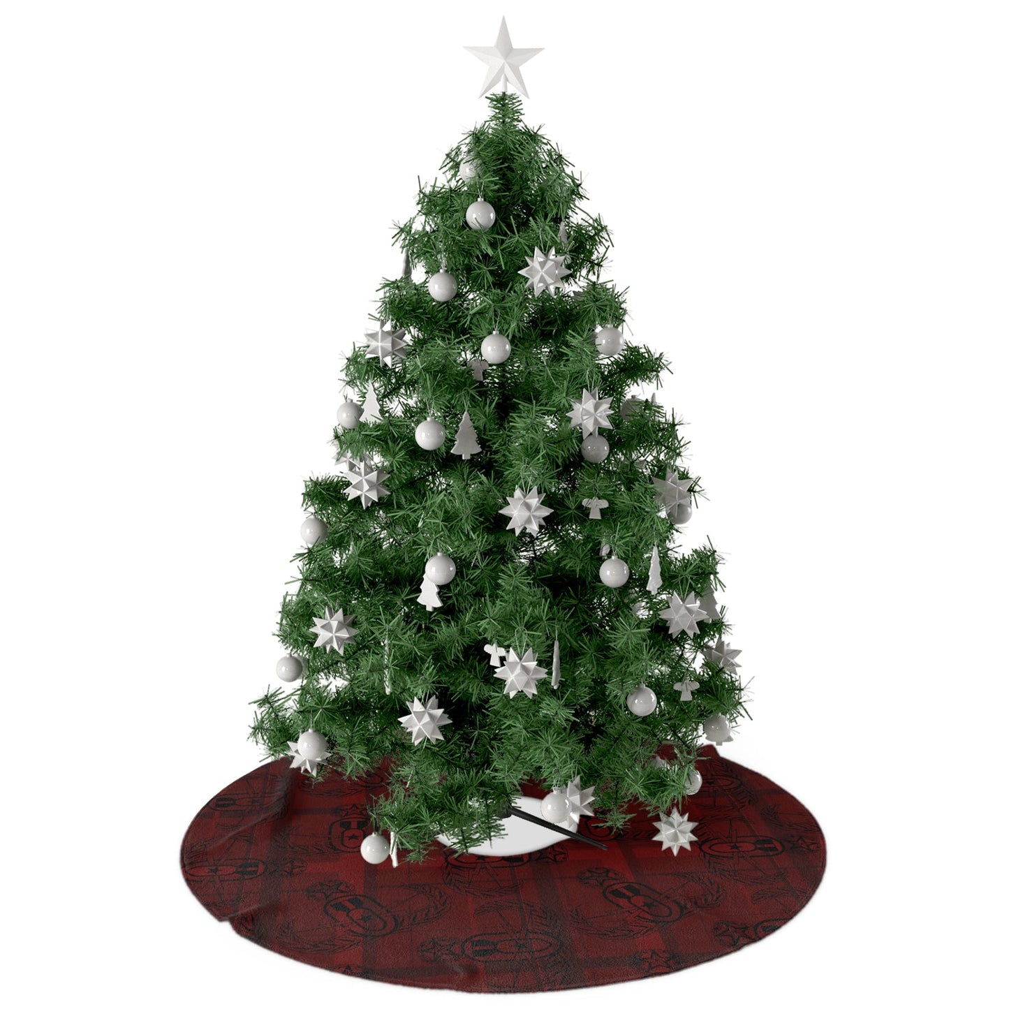 Decorated Christmas tree with ornaments on a white background