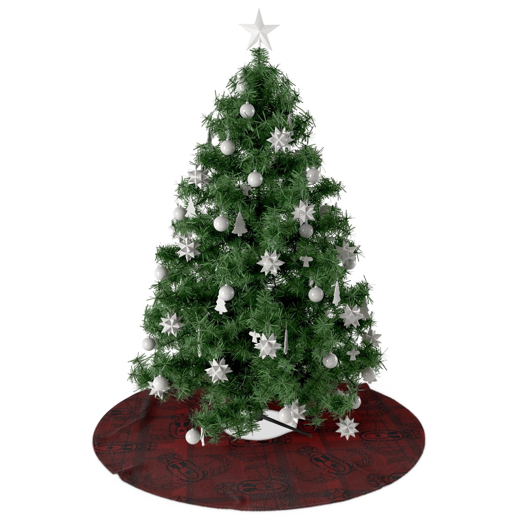 Decorated Christmas tree with ornaments on a white background