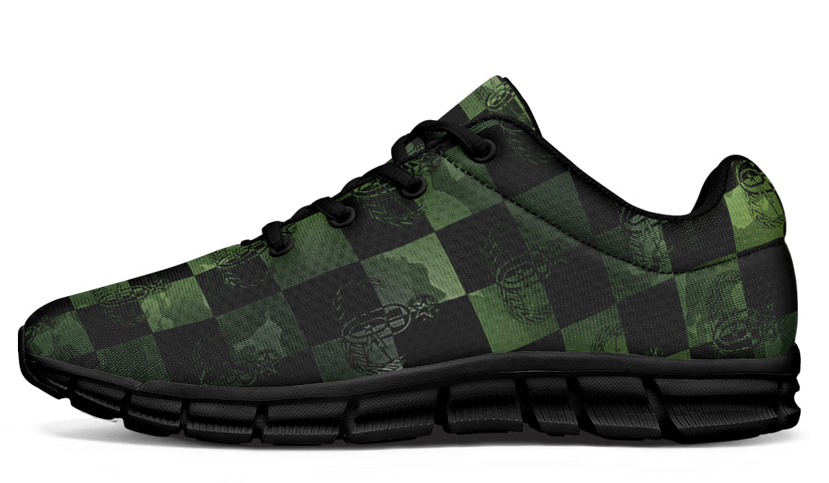 Sneakers - "EOD Buffoulage Checkered Flag" (Faded Green on Black)