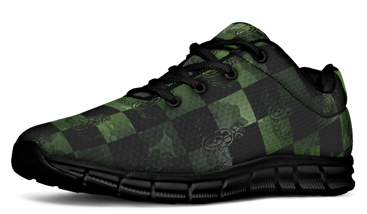 Sneakers - "EOD Buffoulage Checkered Flag" (Faded Green on Black)