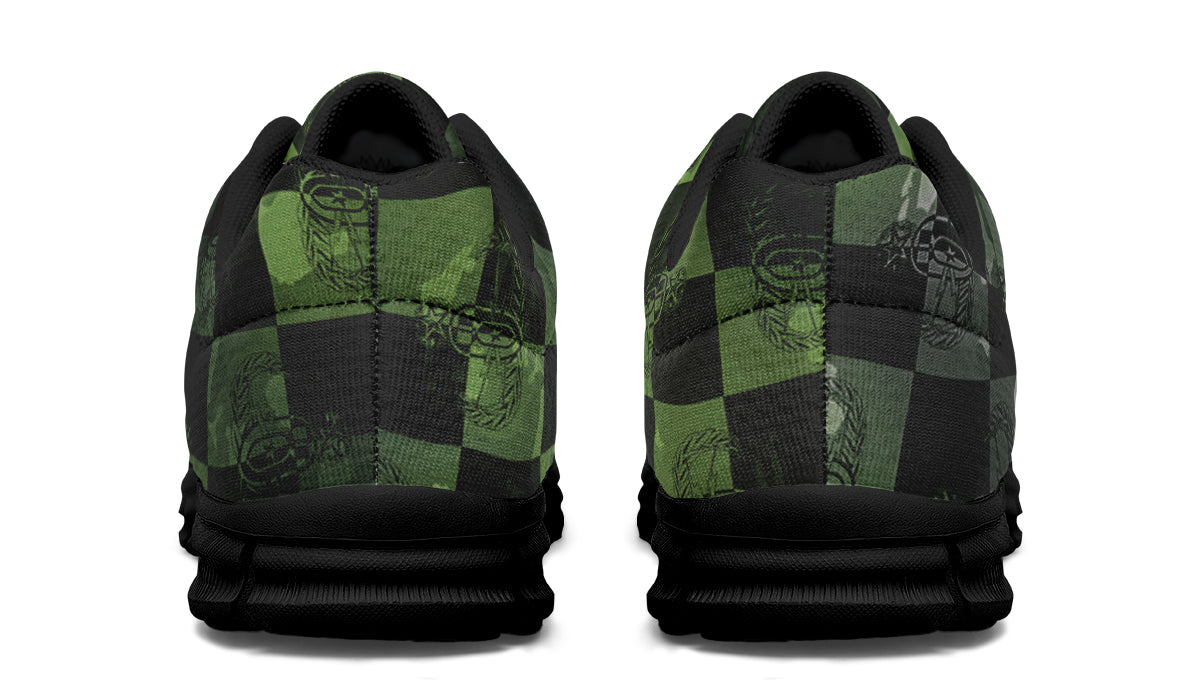 Sneakers - "EOD Buffoulage Checkered Flag" (Faded Green on Black)