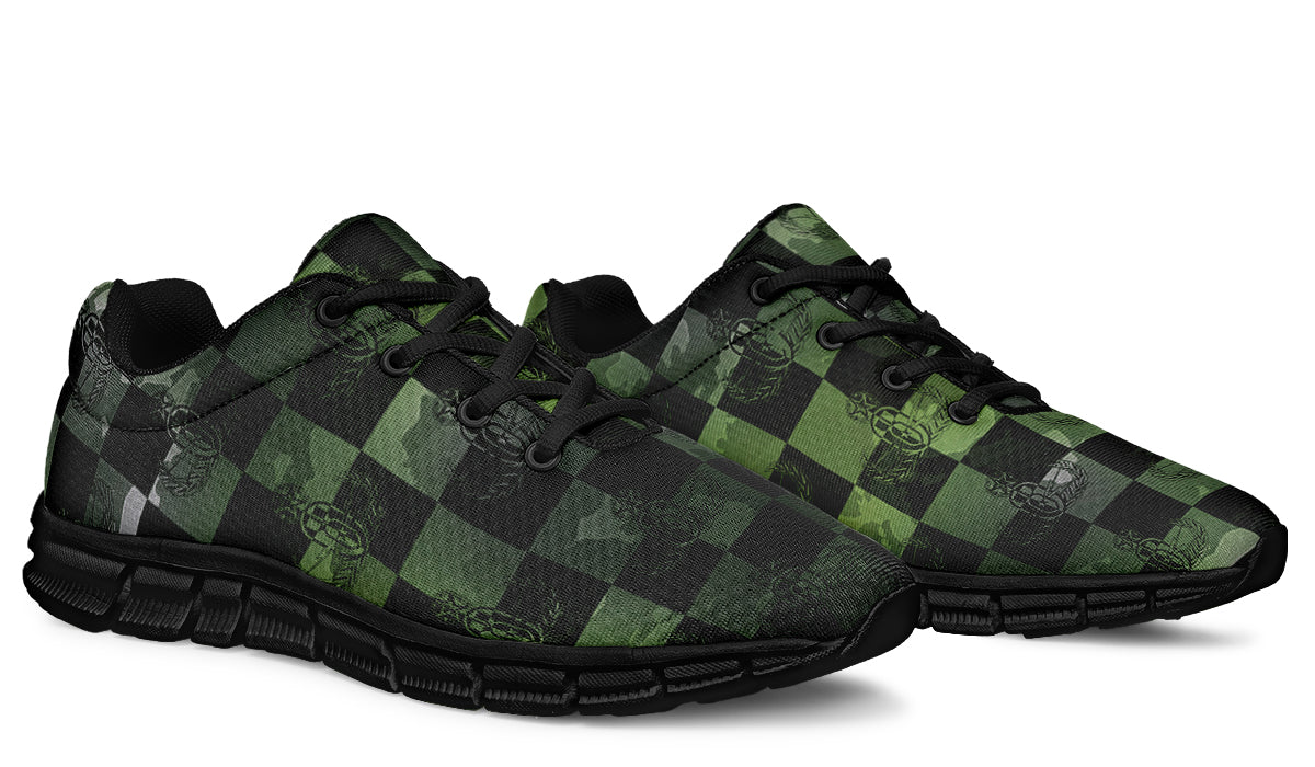 Sneakers - "EOD Buffoulage Checkered Flag" (Faded Green on Black)