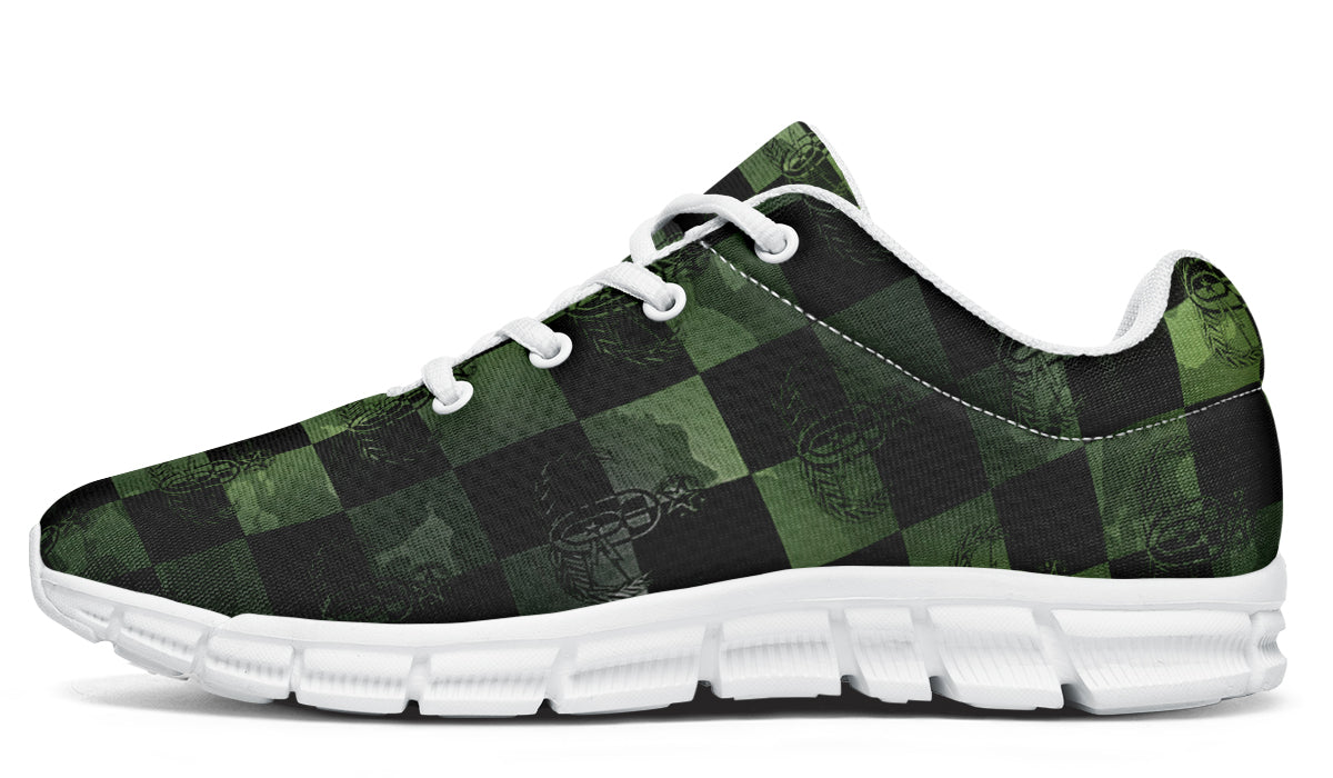 Sneakers - "EOD Buffoulage Checkered Flag" (Faded Green on Black)