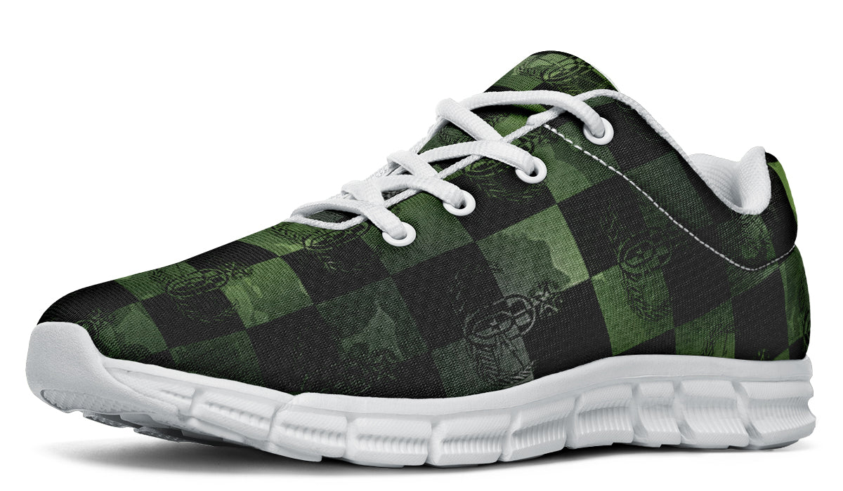 Sneakers - "EOD Buffoulage Checkered Flag" (Faded Green on Black)