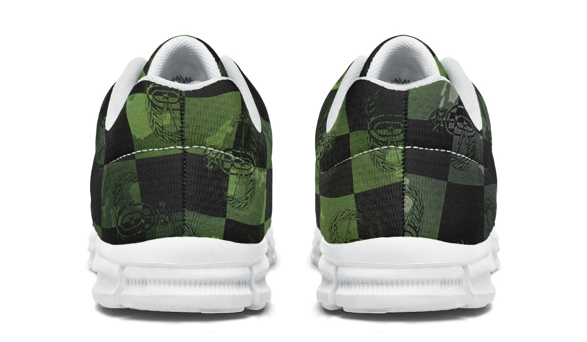 Sneakers - "EOD Buffoulage Checkered Flag" (Faded Green on Black)