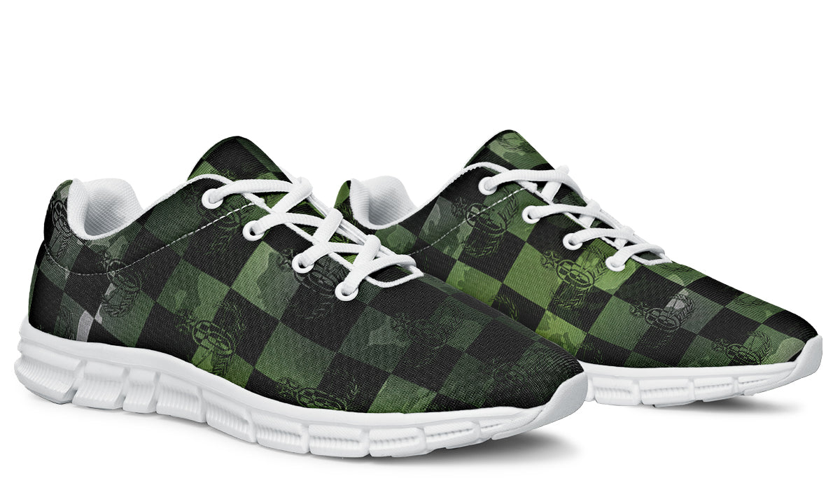 Sneakers - "EOD Buffoulage Checkered Flag" (Faded Green on Black)