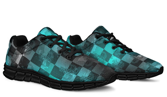 Print On Demand - Sneakers - "EOD Buffoulage Checkered Flag" Faded Turquoise on Black)