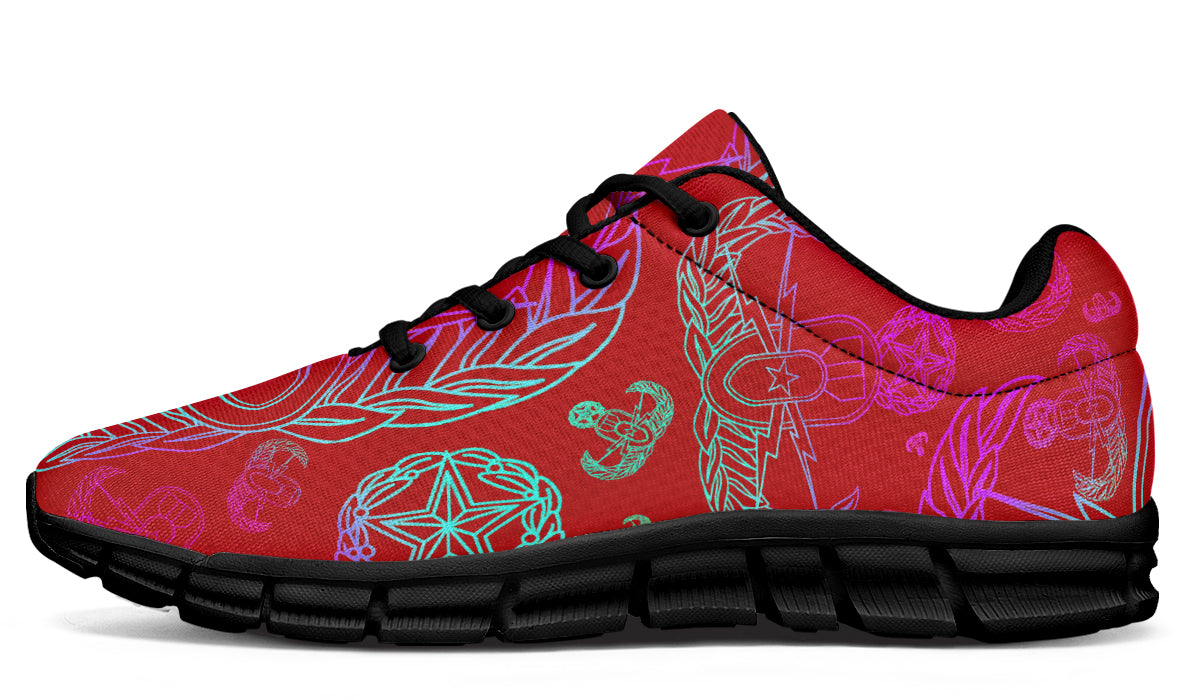 Print On Demand - Sneakers - "EOD Mixed Badges" (Multicolor on Red)