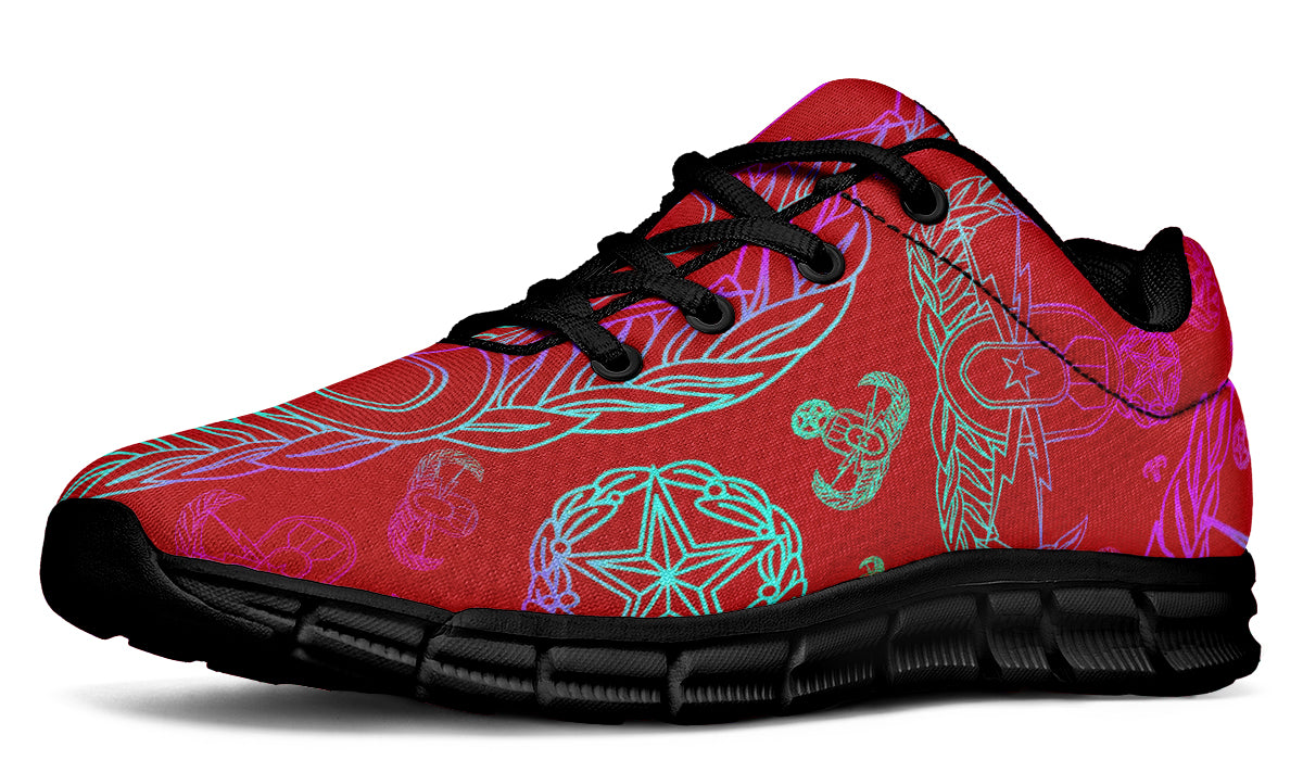 Print On Demand - Sneakers - "EOD Mixed Badges" (Multicolor on Red)