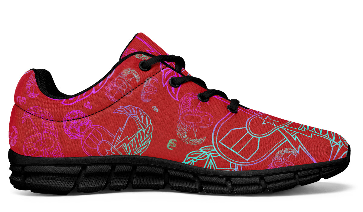 Print On Demand - Sneakers - "EOD Mixed Badges" (Multicolor on Red)