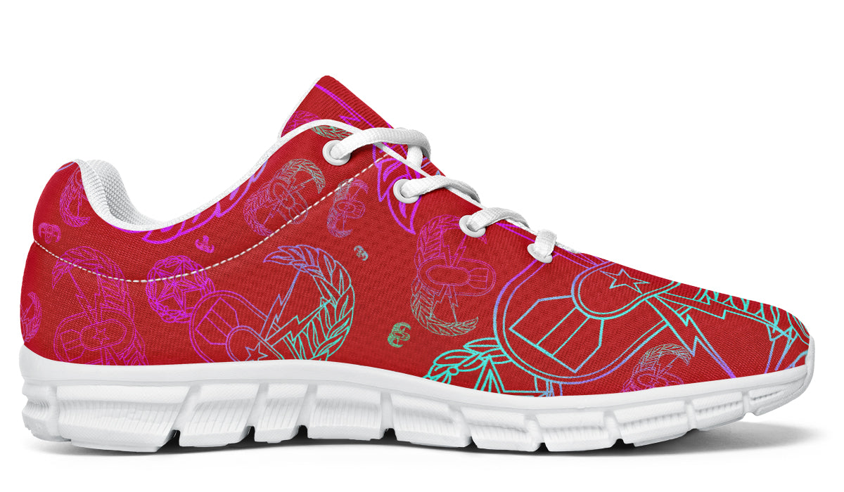 Print On Demand - Sneakers - "EOD Mixed Badges" (Multicolor on Red)