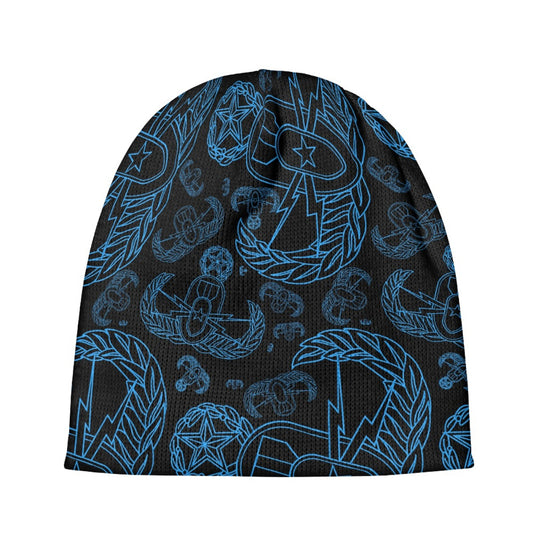 Beanie - "EOD Mixed Badges" (Electric Blue on Black)