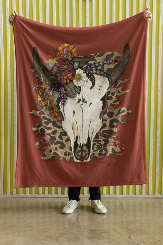 Plush Throw Blanket - "Gypsy Bison Skull"