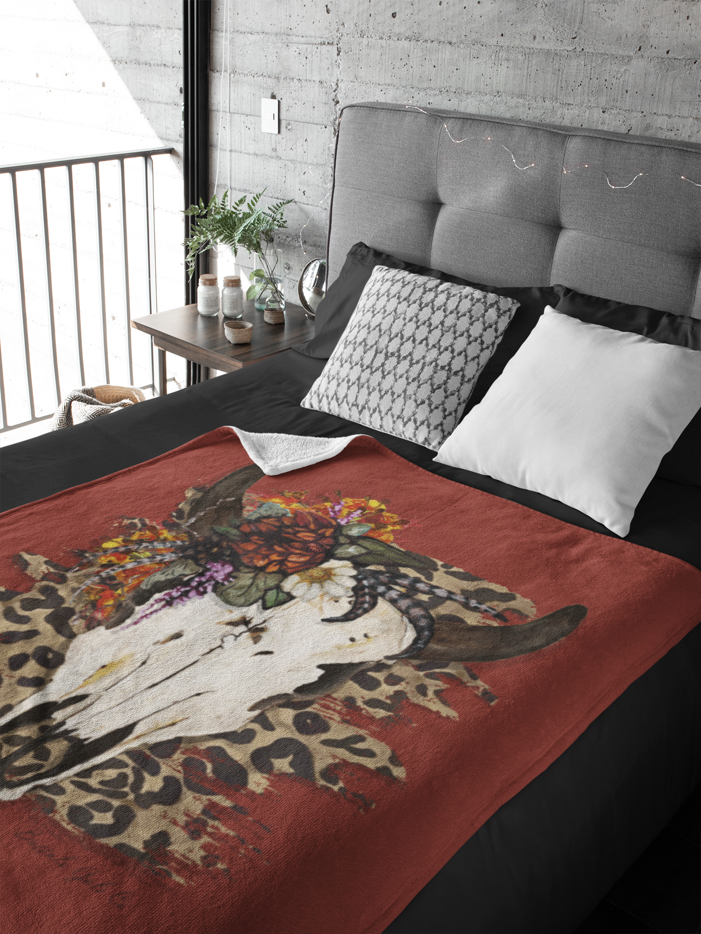 Plush Throw Blanket - "Gypsy Bison Skull"