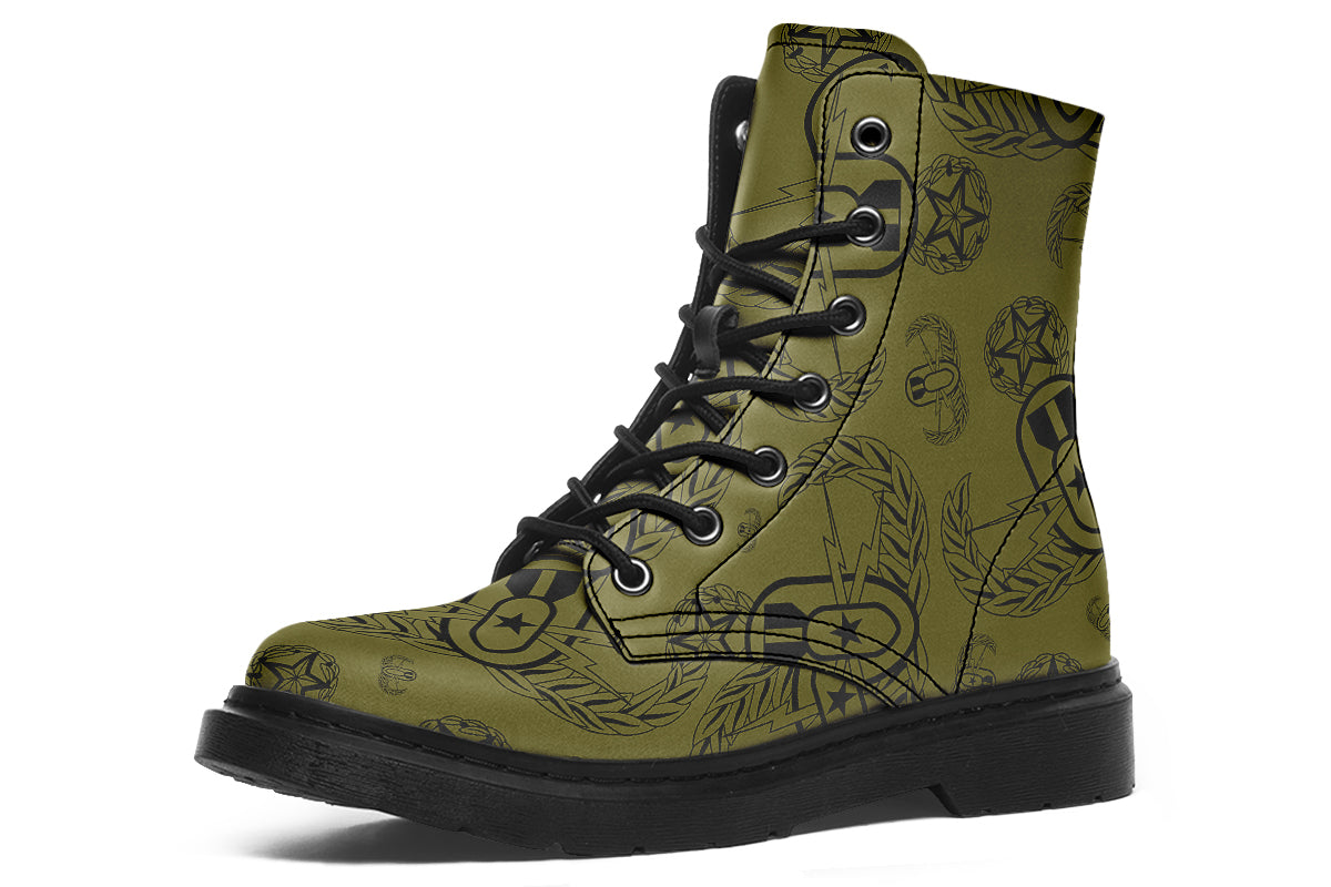 Combat Boots - "EOD Badges x 3" (Black on OD Green)