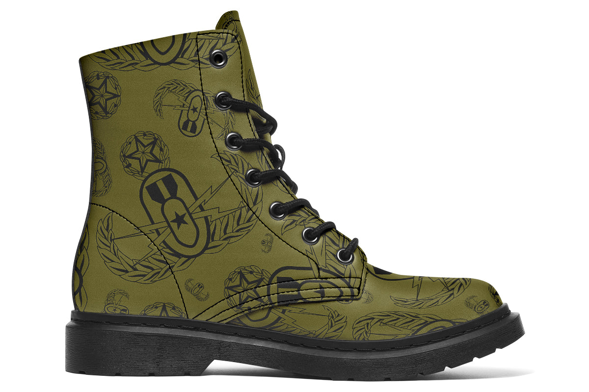Combat Boots - "EOD Badges x 3" (Black on OD Green)