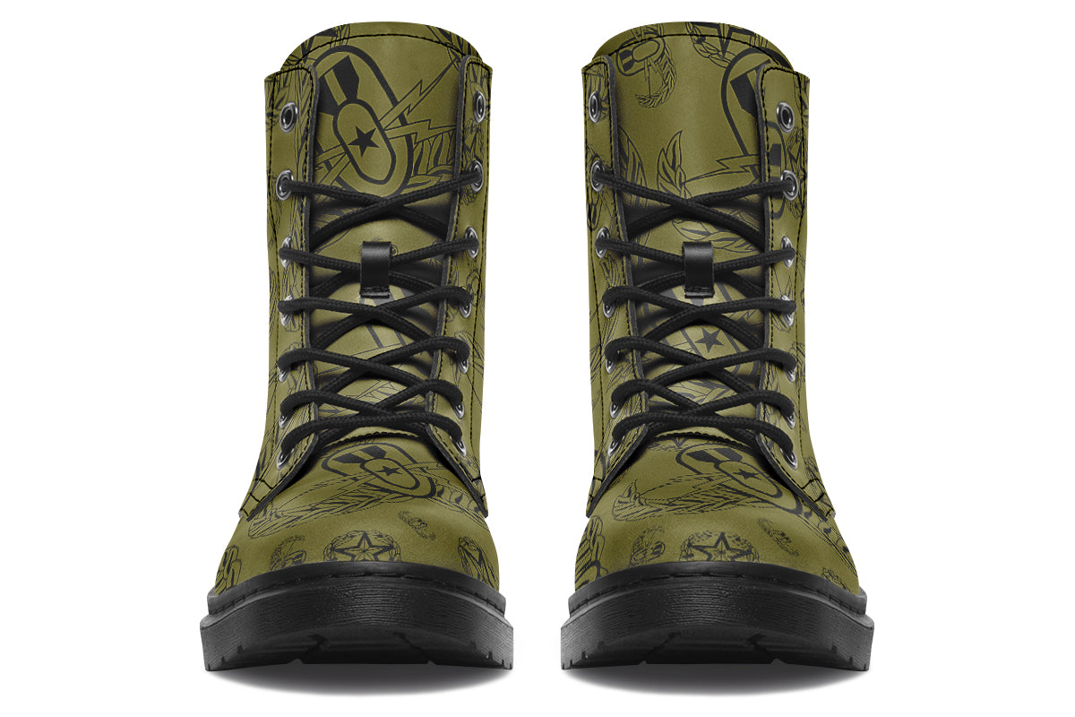 Combat Boots - "EOD Badges x 3" (Black on OD Green)