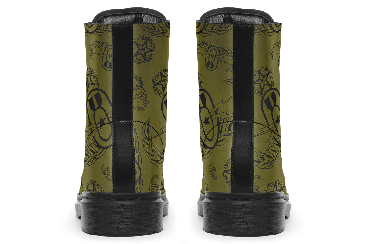 Combat Boots - "EOD Badges x 3" (Black on OD Green)