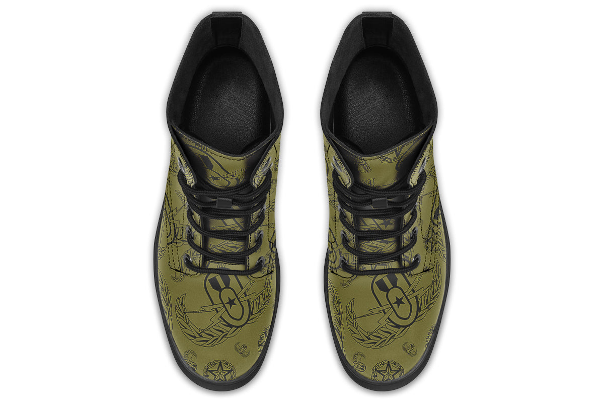 Combat Boots - "EOD Badges x 3" (Black on OD Green)