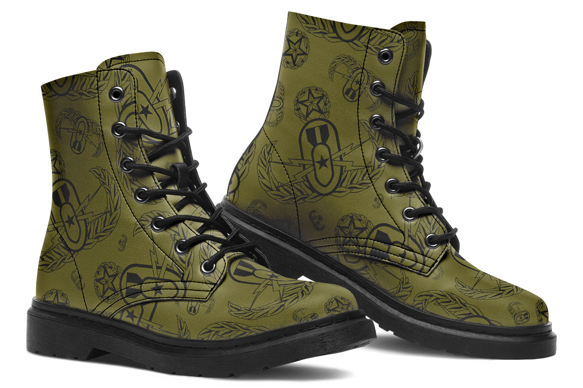 Combat Boots - "EOD Badges x 3" (Black on OD Green)