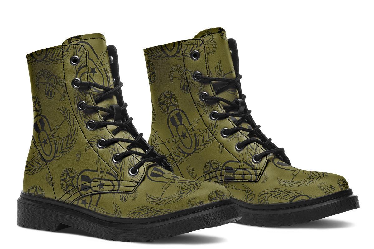 Combat Boots - "EOD Badges x 3" (Black on OD Green)