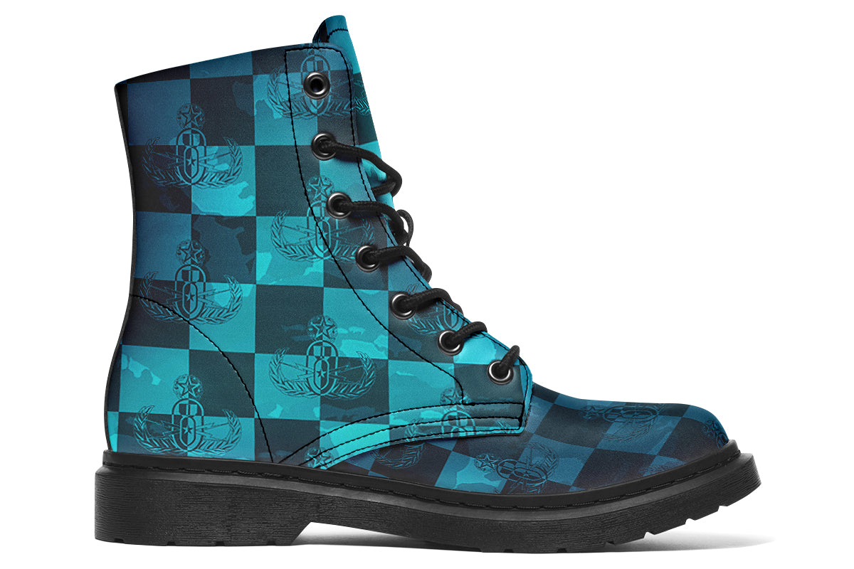 Combat Boots - "EOD Buffoulage Checkered Flag" (teal)