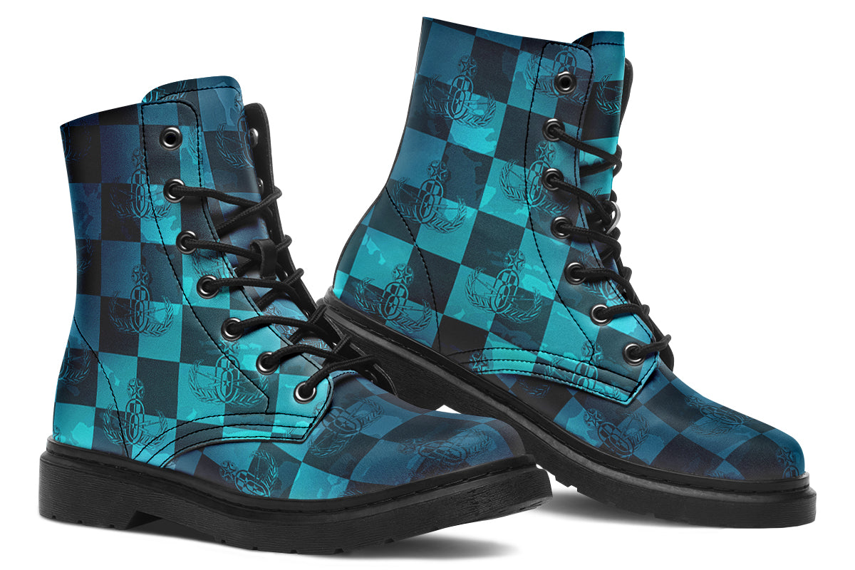 Combat Boots - "EOD Buffoulage Checkered Flag" (teal)