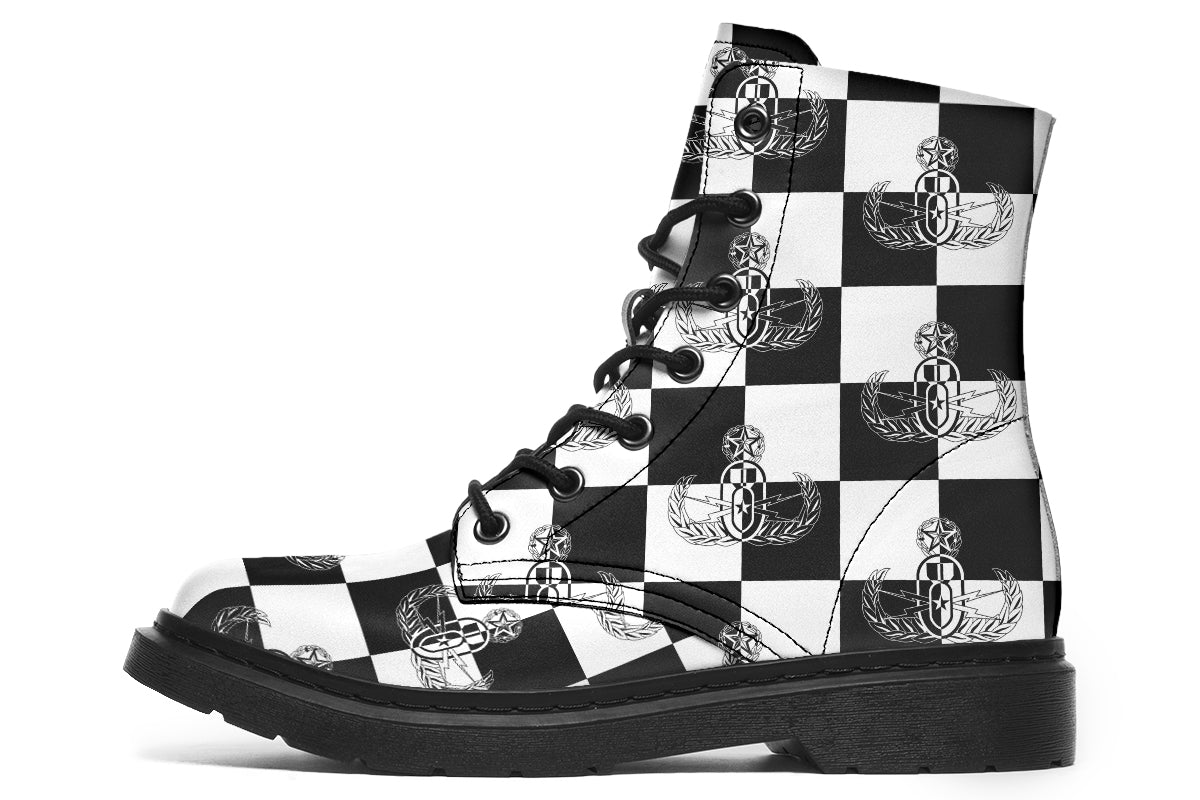 Combat Boots - "EOD Checkered Flag" (Black & White)